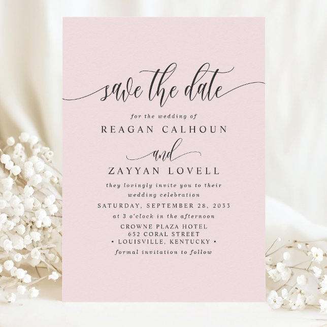 Save The Date Rose Pâle Calligraphie Élégante Enregistrer La Dat (Créateur téléchargé)