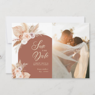 Save The Date Rose Pampas Terracotta Arch Boho Mariage photo