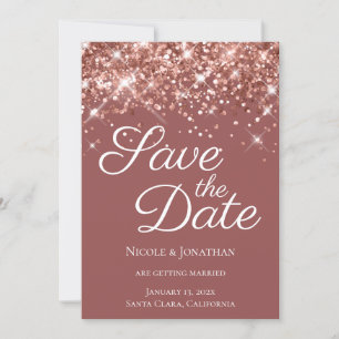 Save The Date Rose Parties scintillant or brique Élégante callig