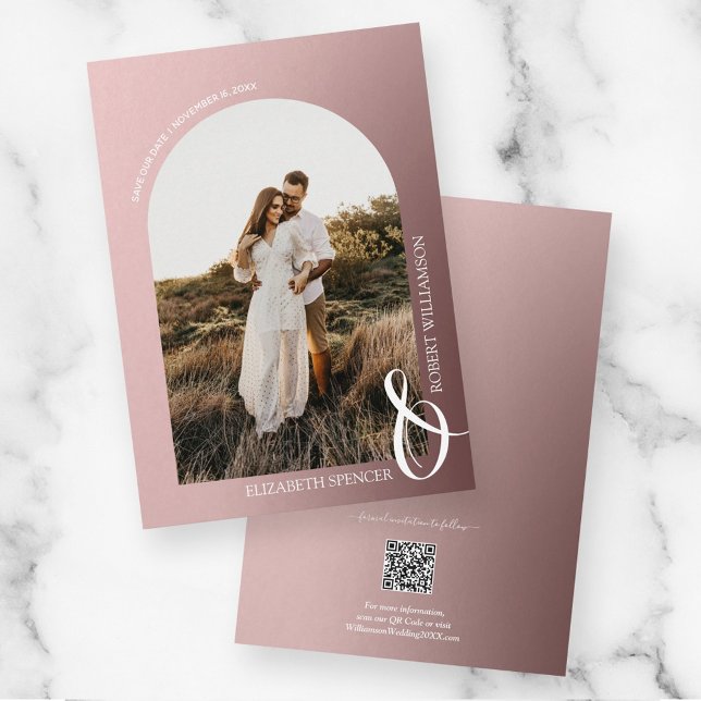 Save The Date Rose photo Gold QR Code Mariage (Créateur téléchargé)