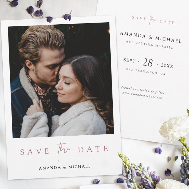 Save The Date Rose photo moderne chic Mariage or (Créateur téléchargé)