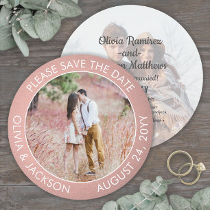 Save The Date Rose photo rond unique Gold Faux Foil Mariage