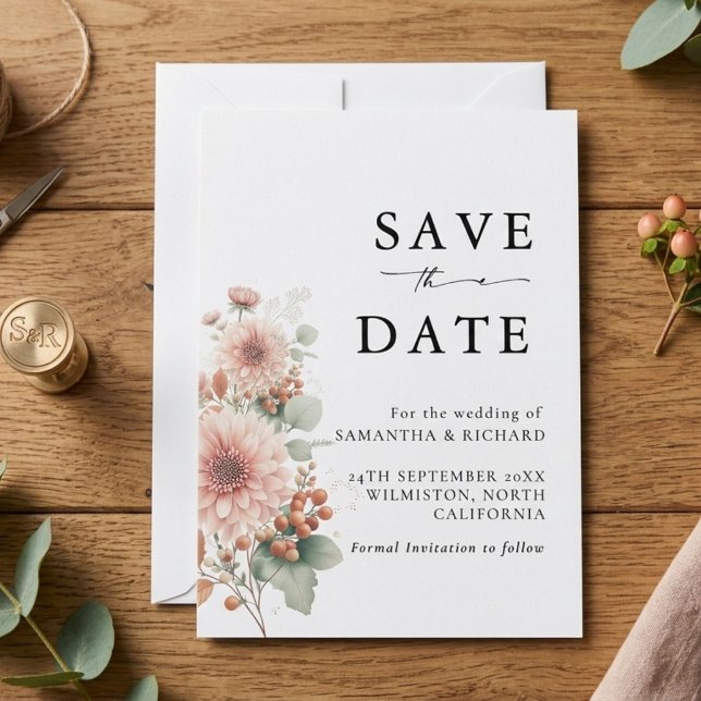 Save The Date Rose poudré Blush Fleurs de mariage (Créateur téléchargé)