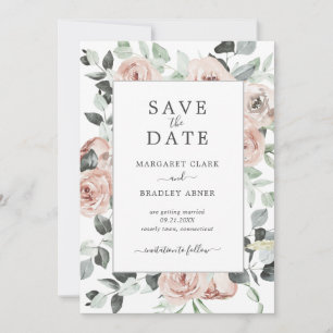 Save The Date Rose Poussiéreuse Fleurs Aquarelle Élégant Mariage
