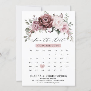 Save The Date Rose Poussiéreuse Fleurs de Pêche Mariage Économis