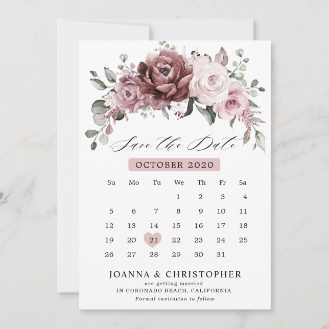 Save The Date Rose Poussiéreuse Floral Mariage Peach Save The Da (Devant)