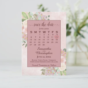 Save The Date Rose poussiéreux Aquarelle Floral Mariage Calendri