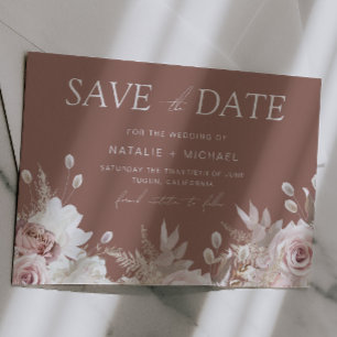 Save The Date Rose Poussiéreux & Argile Boho Floral Mariage Blus