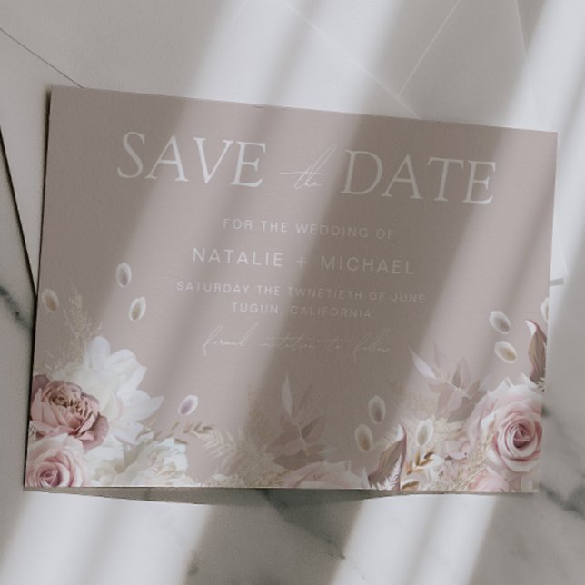 Save The Date Rose Poussiéreux & Beige Mariage Floral Bohème Tei (Créateur téléchargé)