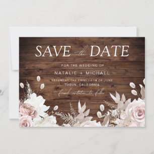 Save The Date Rose poussiéreux et Mariage flou rustique Boho