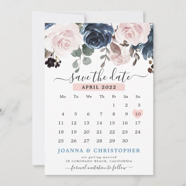 Save The Date Rose Poussiéreux Fleurs Botaniques Robe de Mariée  (Devant)