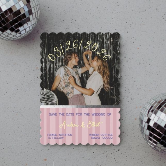 Save The Date Rose Poussiéreux Rétro Mariage Disco Photo (Créateur téléchargé)
