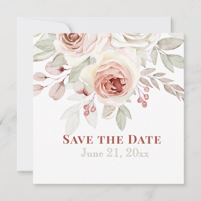 Save The Date Rose Romantique Rose Pâle sur Mariage Blanc (Devant)