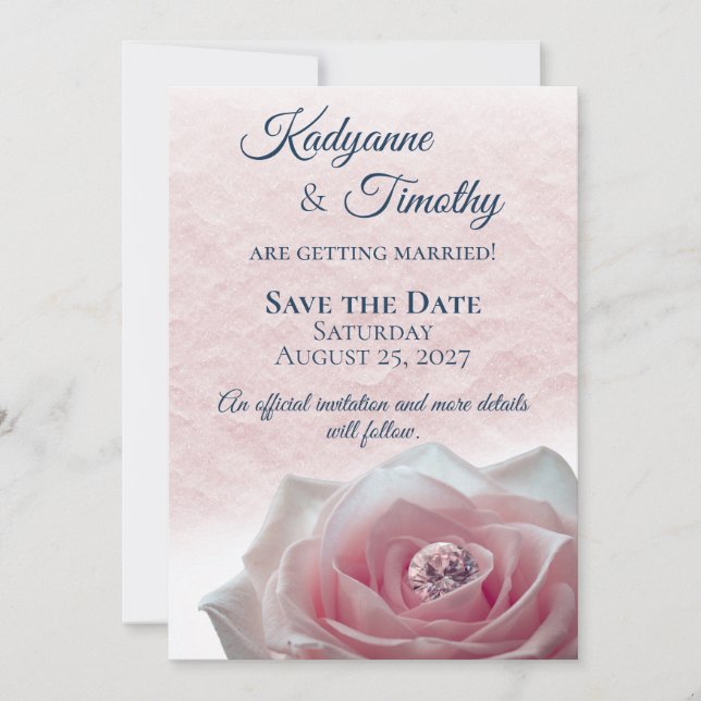 Save The Date Rose rose avec mariage diamant (Devant)