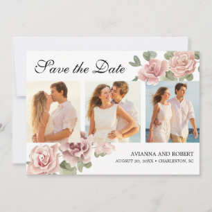 Save The Date Rose rose Dusty Floral 3 Photo Mariage moderne