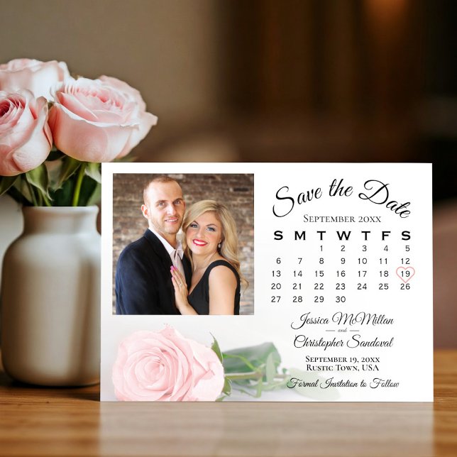 Save The Date Rose rose pâle Élégant calendrier de mariage & pho (Créateur téléchargé)