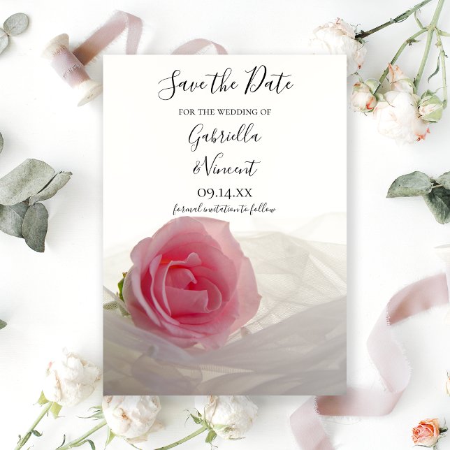 Save The Date Rose rose sur mariage blanc Enregistrer la date (Créateur téléchargé)