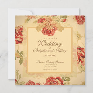 Save The Date Rose rouge, crème, tan imprimé à fleurs antique sa