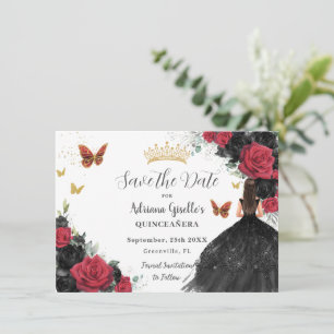 Save The Date Rose rouge et noire Princesse d'or Quinceañera