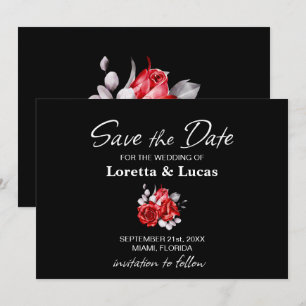 Save The Date Rose rouge Floral Mariage noir