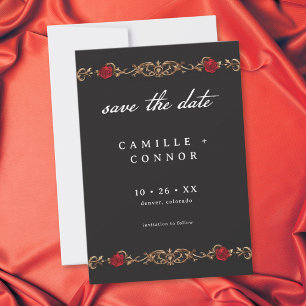 Save The Date Rose Rouge Gothique Jusqu'à la Mort Mariage