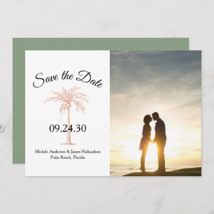 Save The Date Rose Sage Gold Copper Palm Tree photo Mariage