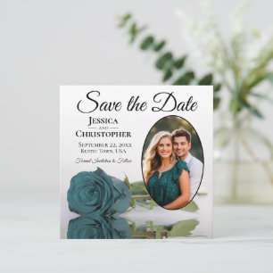 Save The Date Rose sarcelle élégante sur fond blanc avec cadre p