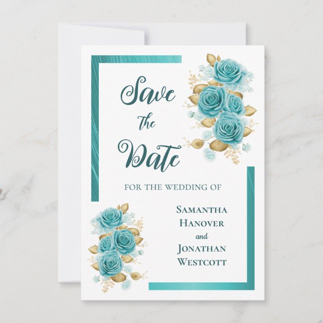 Save The Date Rose sarcelle et turquoise Élégant Enregistrer la  (Devant)