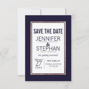 Save The Date Rose simple Gold Linked Marine Mariage bleu