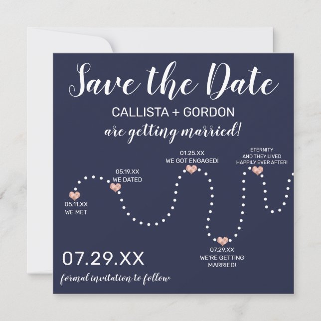 Save The Date Rose simple Gold Navy bleu Mariage de chronologie (Devant)
