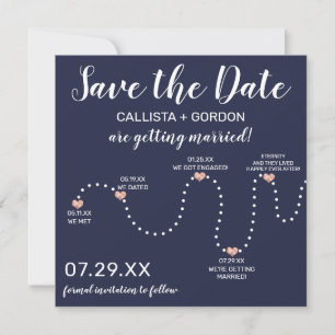 Save The Date Rose simple Gold Navy bleu Mariage de chronologie