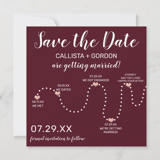 Save The Date Rose simple mignon or Bourgogne Mariage de chronol (Devant)