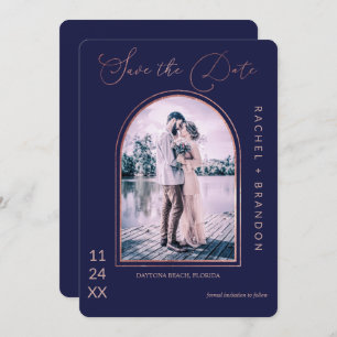 Save The Date Rose simple moderne Gold Marine Blue Arch Mariage