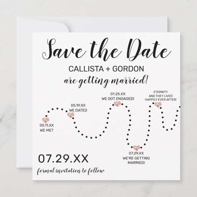 Save The Date Rose simple Or Noir Blanc Noir Mariage de chronolo (Devant)
