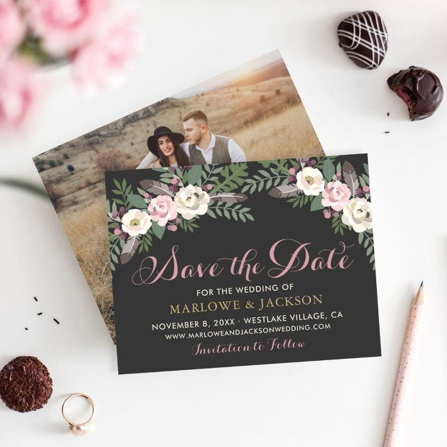 Save The Date Rose sombre et Moody rose Mariage de bois floral (Créateur téléchargé)