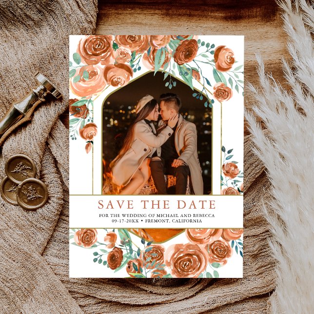 Save The Date Rose Terracotta Florale Orange Brûlée Terreuse de  (Créateur téléchargé)