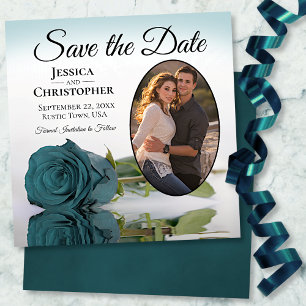 Save The Date Rose turquoise ou turquoise avec Mariage photo Ova