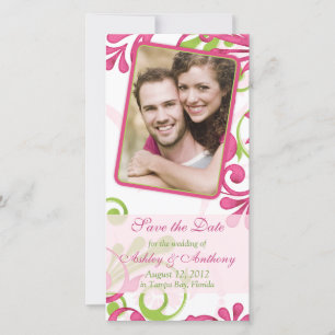 Save The Date Rose, vert, blanc Photo florale Enregistrer la dat