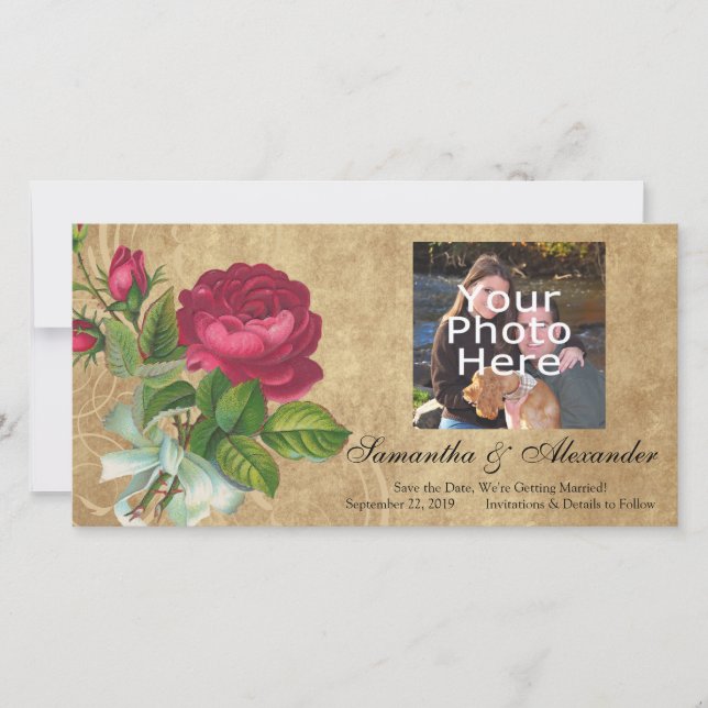 Save The Date Rose Vintage élégant, Magenta/Brown (Devant)