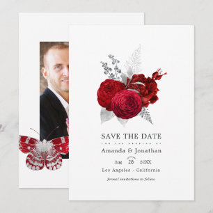 Save The Date Rose vintage rouge et argent Mariage Photo