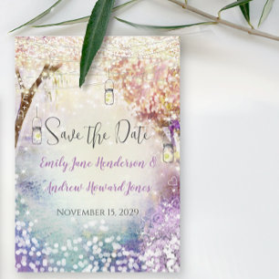 Save The Date Rose violet bleu Fairy Lights Boho Forest Mariage