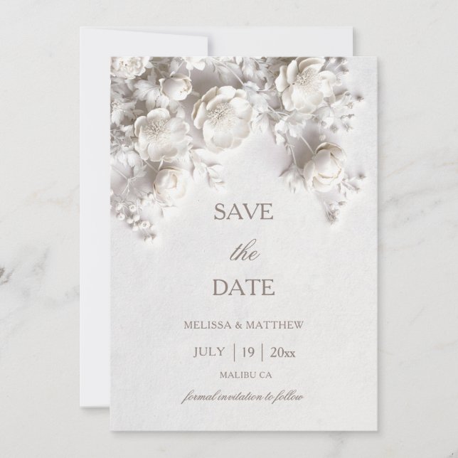 Save The Date Roses 3D Fleurs blanches sculptées (Devant)