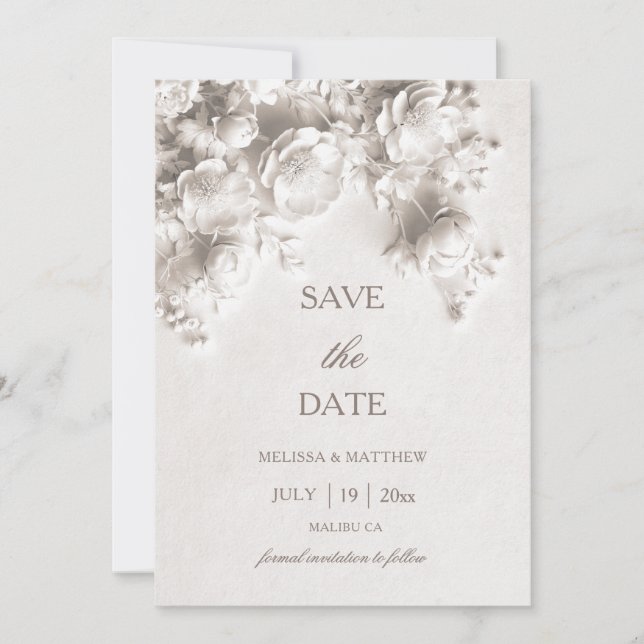 Save The Date Roses 3D Fleurs sculptées blanches (Devant)