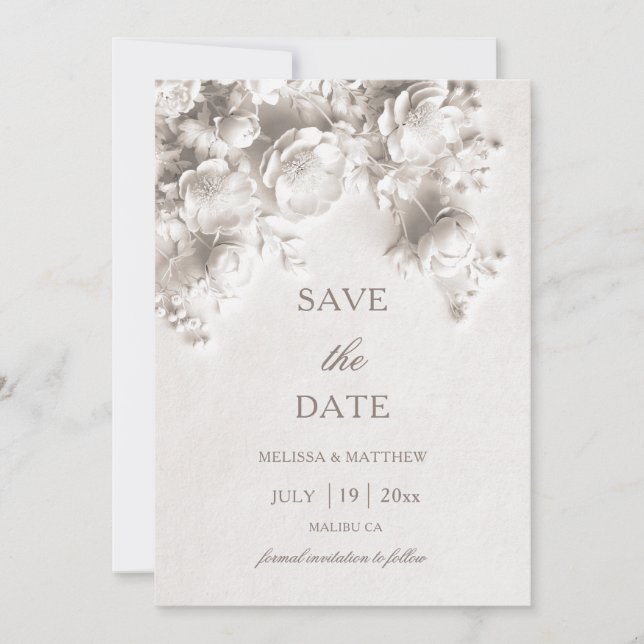 Save The Date Roses 3D Fleurs Sculptées Ivoire (Devant)