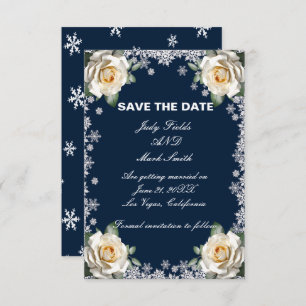 Save The Date Roses Blanches Flocon de neige Noël Enregistrer la