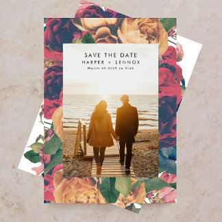 Save The Date Roses Boho Moderne Editable Photo Enregistrer La D