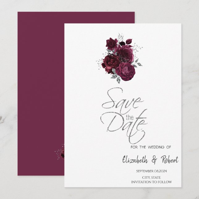 Save The Date Roses de Bourgogne Enregistrer la date (Devant / Derrière)