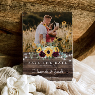 Save The Date Roses de tournesol Photo Barne Bois Mariage rustiq