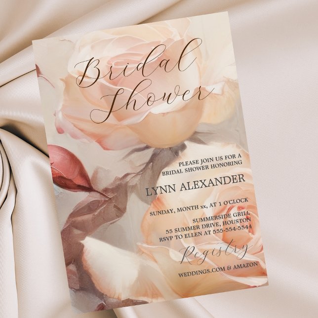 Save The Date Roses d'été doux, Fête des mariées élégante (Soft Summer Roses, Elegant Bridal Shower Invitation)