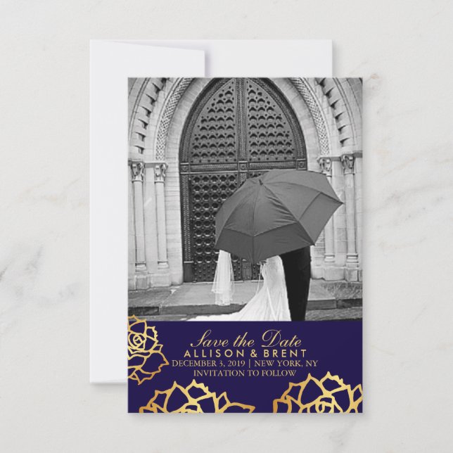 Save The Date Roses d'or sauvez la date - Bleu (Devant)